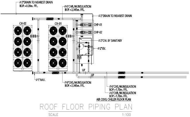 Roof Floor Piping Plan DWG AutoCAD file