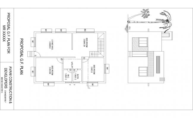 Simple 2BHK Bungalow Design Plan DWG Comfortable Living File