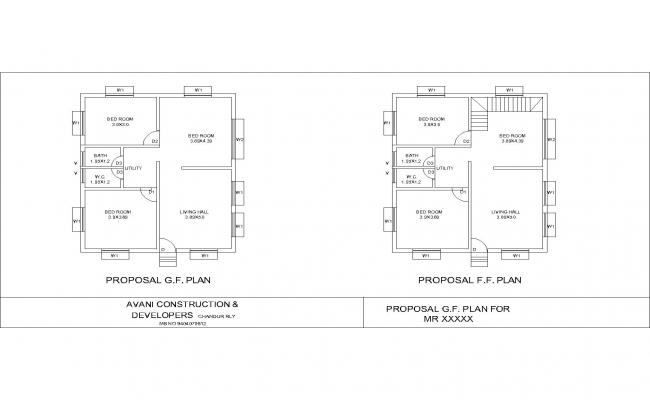 Simple 2BHK Bungalow Plan DWG Comfortable Living Design File