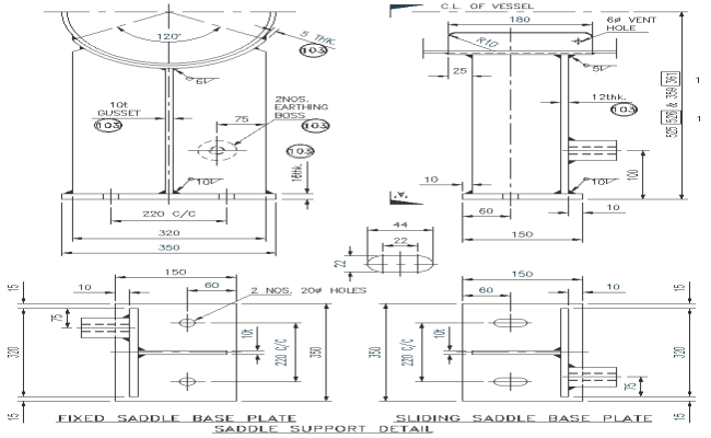 Saddle  sliding and fixed support detail DWG AutoCAD file