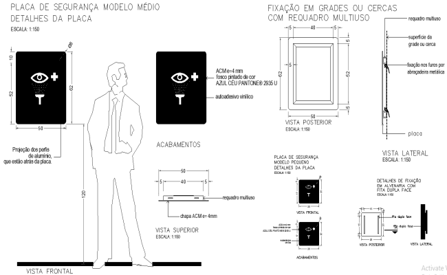 Safety Plate Medium Model Details AutoCAD DWG File