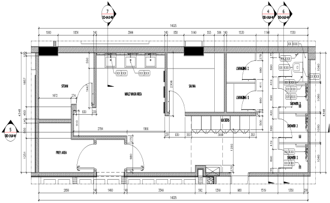 Sauna details with male wash area and shower details dwg autocad drawing .