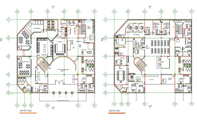 School Building Ground And First Floor Plan Drawing DWG File 