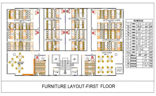 School First Floor Furniture Layout Plan DWG File