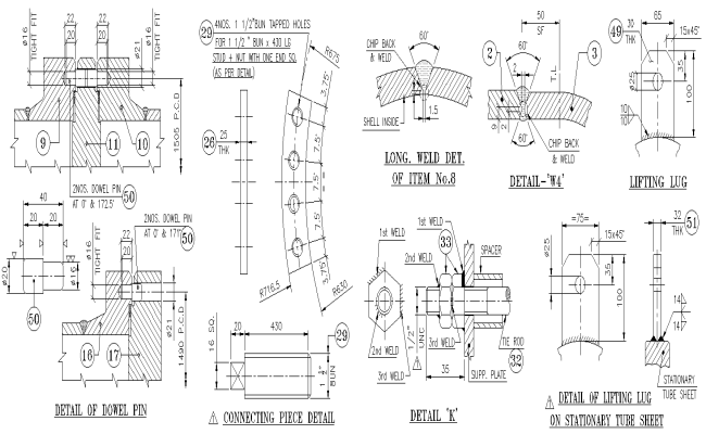 Dowel Pin Lifting Lug and Connecting Piece Section DWG File