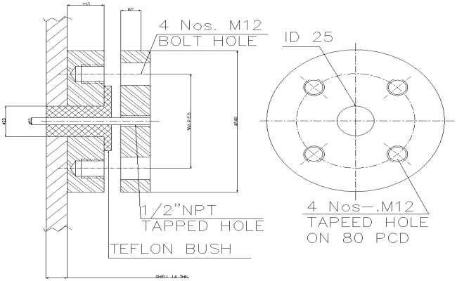 Section Detail of Nozzle of Vaccum Dryer Detail DWG AutoCAD file