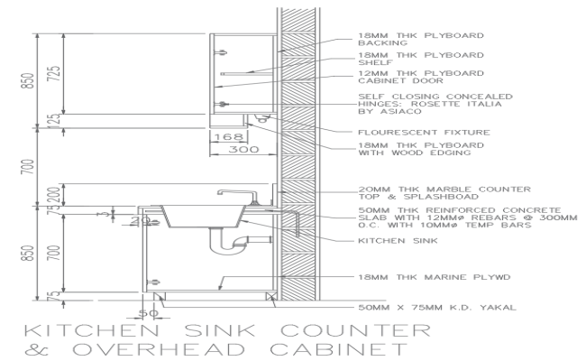 Plan and sectional detail of kitchen interior 2d view layout file in ...