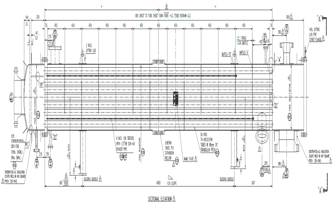 Sectional elevation detail of UBE SHEET to TUBE SHEET DWG AutoCAD drawing