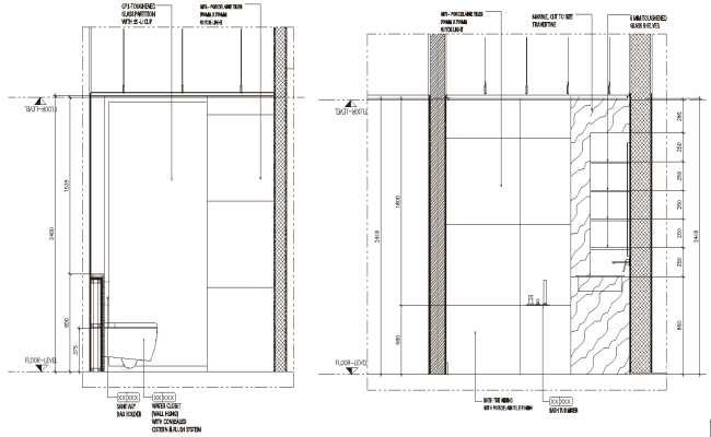 Sectional elevation detail of bathroom in scale DWG AutoCAD drawing