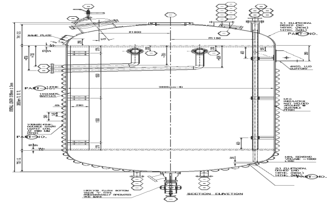 Sectional elevation detail of tube sheet DWG AutoCAD drawing