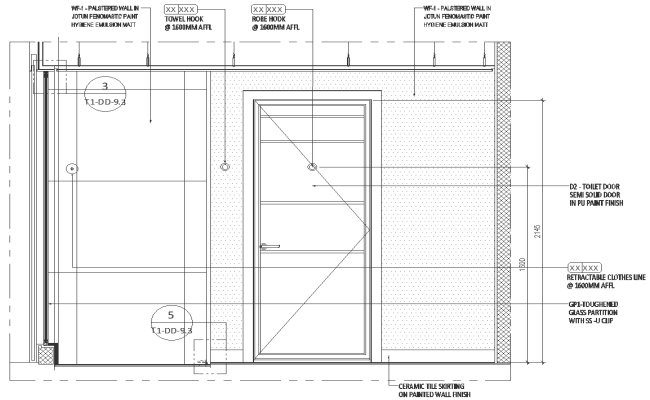 Section detail for toilet door DWG AutoCAD drawing