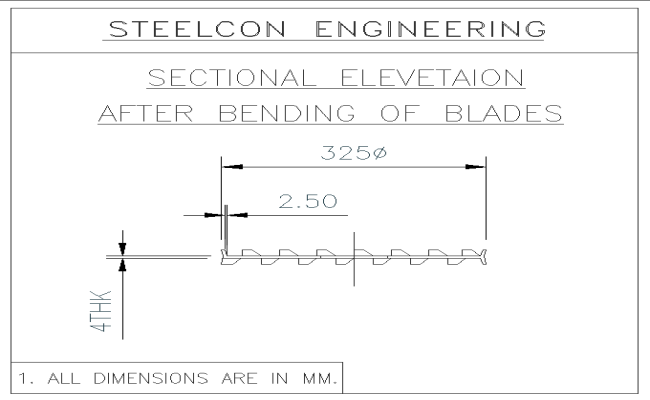 Section elevation after bending a blade details dwg autocad drawing .