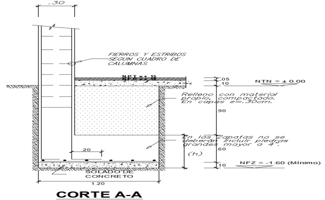 Section of Concrete base for Column detail DWG AutoCAD File