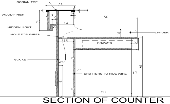 Section of Counter with lighting detail DWG AutoCAD file