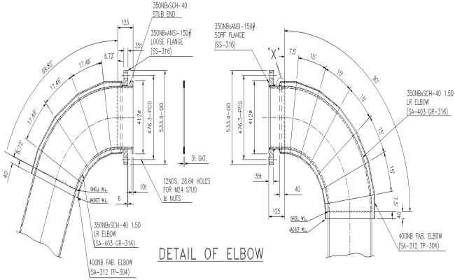 Jacketed Double Pipe Heat Exchanger Elbow AutoCAD File