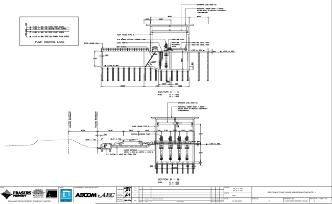 Section of Pump House and Regulating Gate Plan in DWG File
