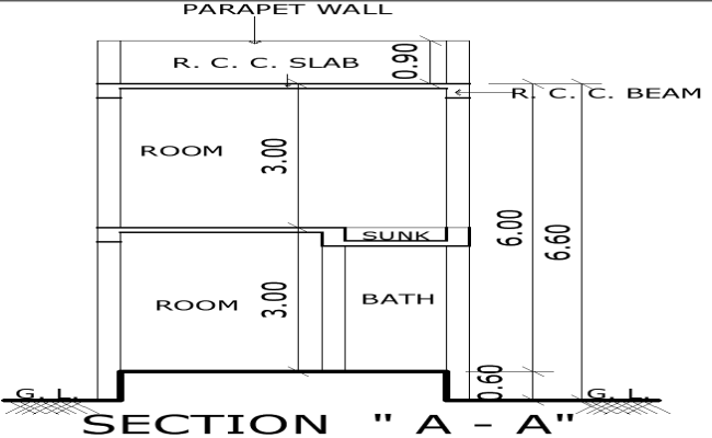 Residential Room and Bathroom Section Construction CAD File