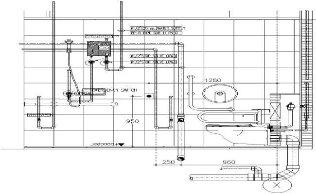 Section of Toilet Electric and plumbing Detail DWG AutoCAD file