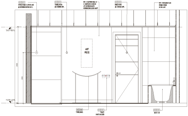 Section of bathroom with tile detailing DWG AutoCAD drawing