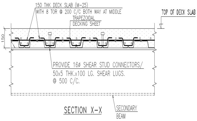 Section x-x for secondary beam details dwg autocad drawing .