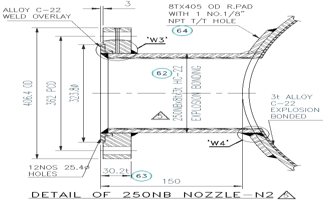 Self Reinforced Nozzle Plan Details AutoCAD DWG Download