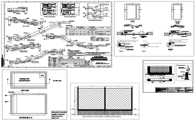 Sewage Pit Plan Drawing & Elevation | Side Compound Wall DWG