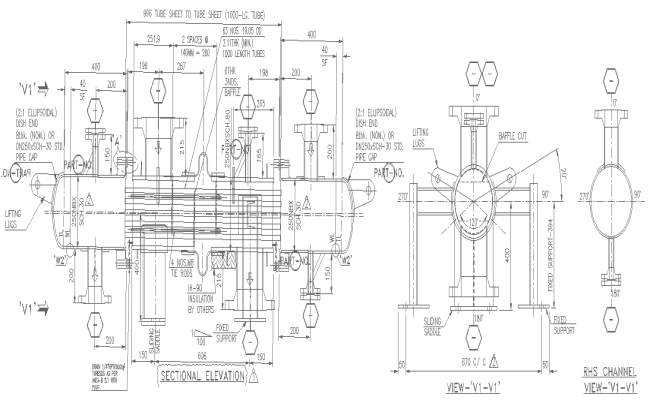 Shell Heat Exchanger Sectional Layout Drawing AutoCAD DWG File