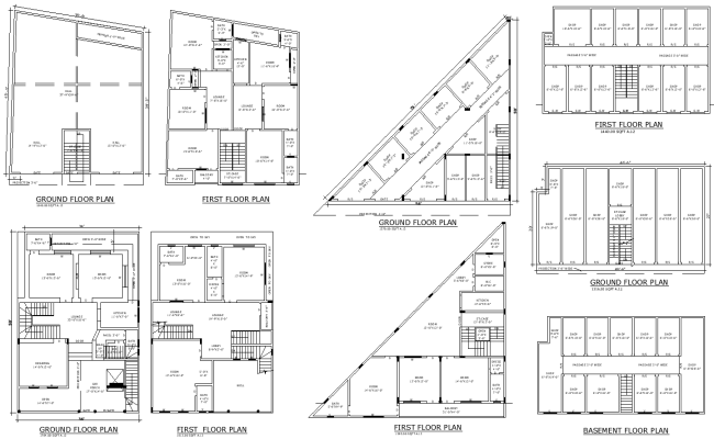 Shop, House And Basement Plans Details, Ground and First Floor Layouts AutoCAD DWG File