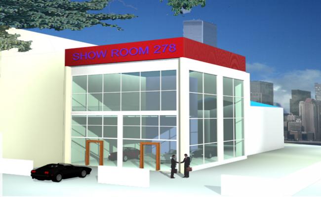 Showroom Design with Glass Facade and Entrance Details in AutoCAD DWG