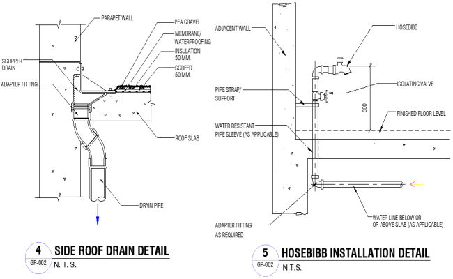 Side Roof Drain & Hosebibb Detail  AutoCAD DWG File