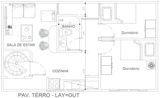 2 BHK Simple House Floor Plan in AutoCAD DWG Drawing