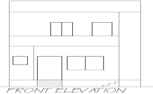 Simple 2 Story Front Elevation House Design in DWG Format