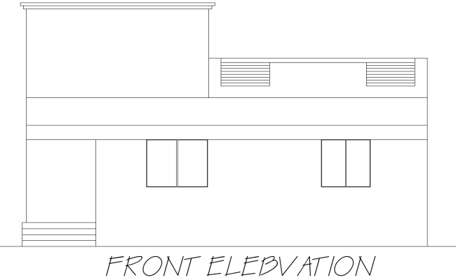 Simple House Front Elevation Layout in AutoCAD DWG File