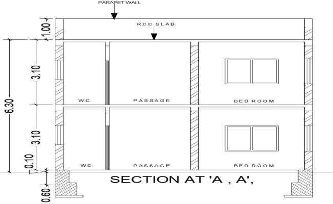 House Section Layout Design in AutoCAD DWG for Residence