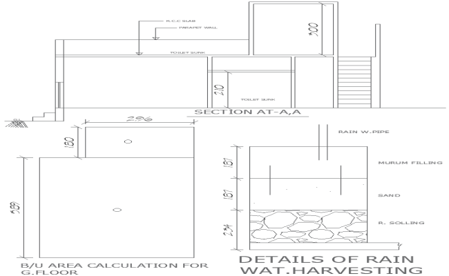 Simple House Section Layout with Rainwater DWG Design