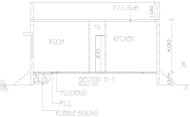 Simple House Section Layout Plan in AutoCAD DWG File