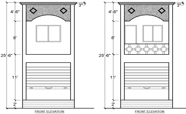 Shop and House Elevation Layout Design in AutoCAD DWG File