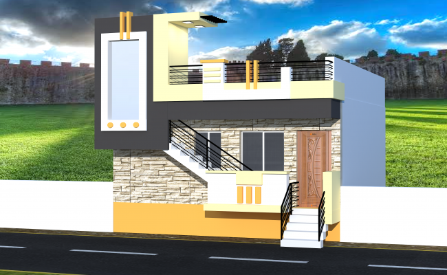 Single story building elevation 3d Max File