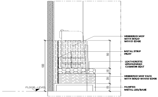 Solid wood skirting plan and section detail DWG AutoCAD drawing