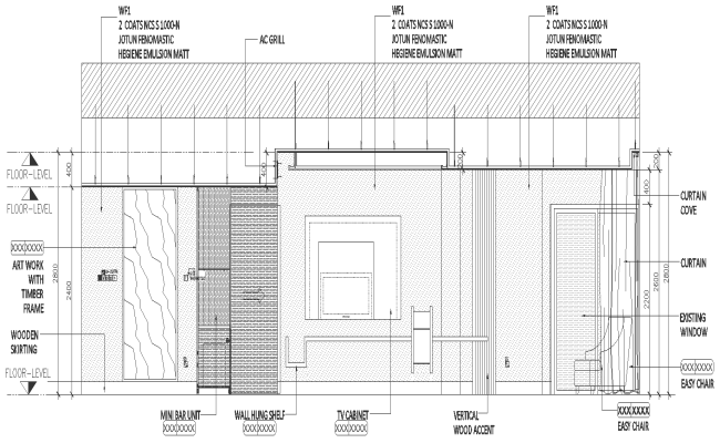 Specious villa sectional elevation detail of tv cabinet and bar unit DWG AutoCAD drawing
