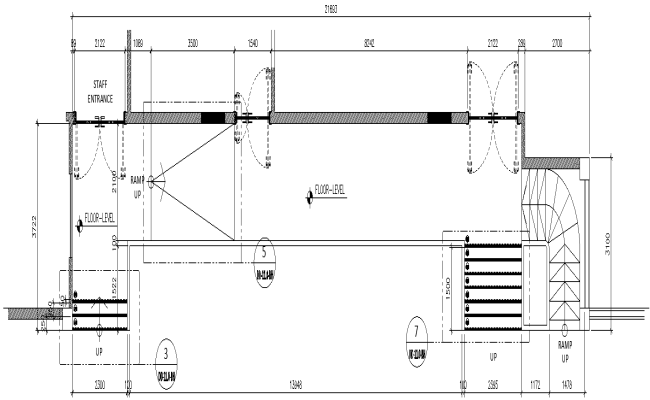 Staff entrance details with dimension , plan and labeling dwg autocad drawing .