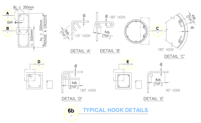 Steel Bar Hook Details Drawing for Bar Joining
