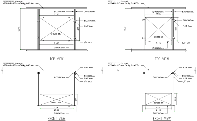Steel structure Front And Top view detail for roof DWG AutoCAD file
