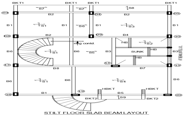 Stilt Floor Slab Beam Layout Details - AutoCAD DWG File