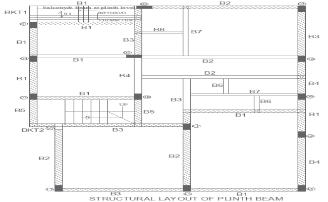 Structural Layout of Plinth Beam Plan Details - AutoCAD DWG File