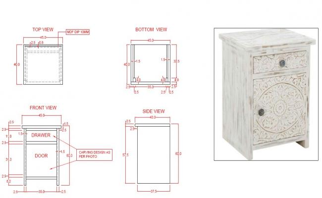 Free Table Cum Cupboard 2D Drawing PDF for Furniture