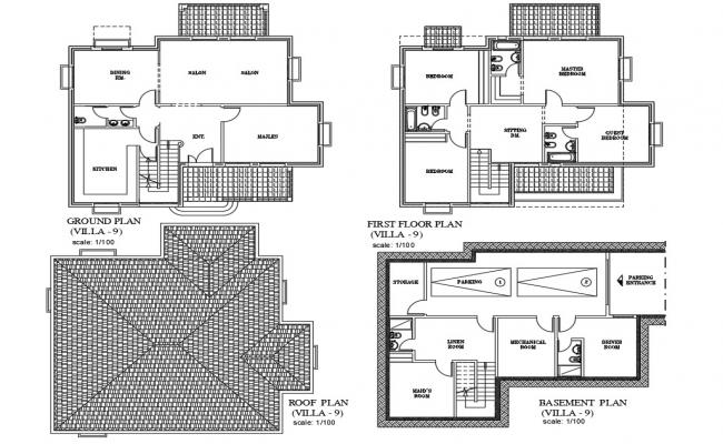 The AutoCad 2D drawing file having the villa floor plan with Basement two car park facilities( Villa Plan).Download the AutoCAD 2D DWG file. 
