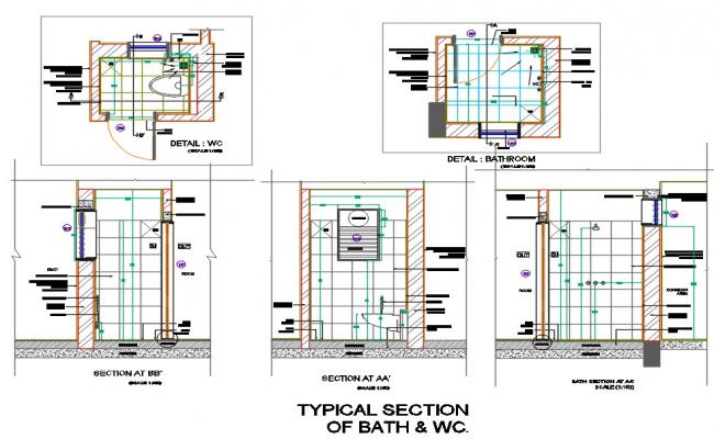 Toilet Plan And Section Drawing DWG File