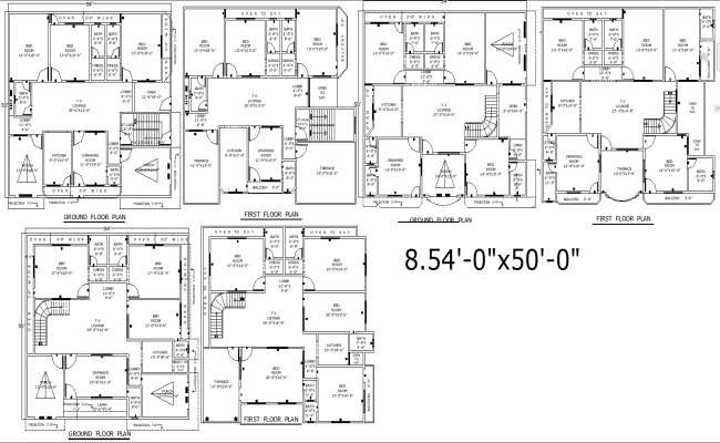 Detailed 54x50 House Floor Plans in AutoCAD DWG File