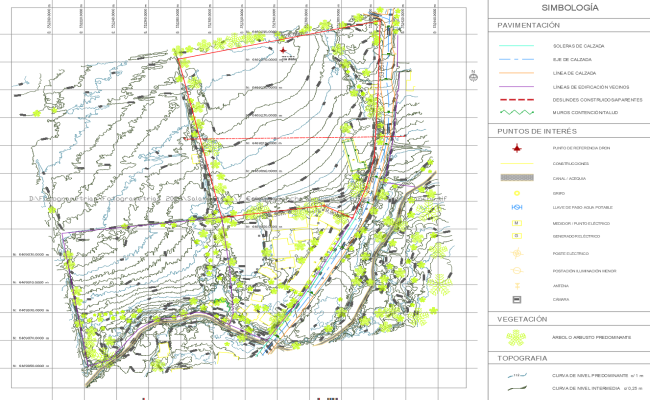 Topographic Map with Contours for Surveying in DWG File